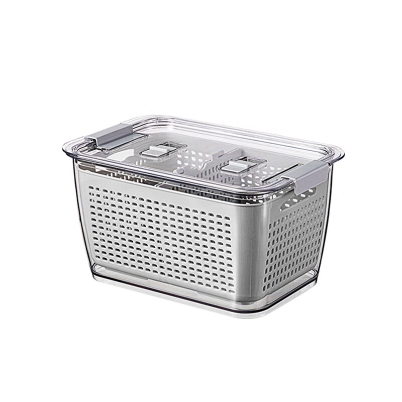 1pcs Fresh Produce Storage Containers Fridge Drip Basket Produce Saver Refrigerator Storage Basket Set Fresh Vegetable Fruit: M gray