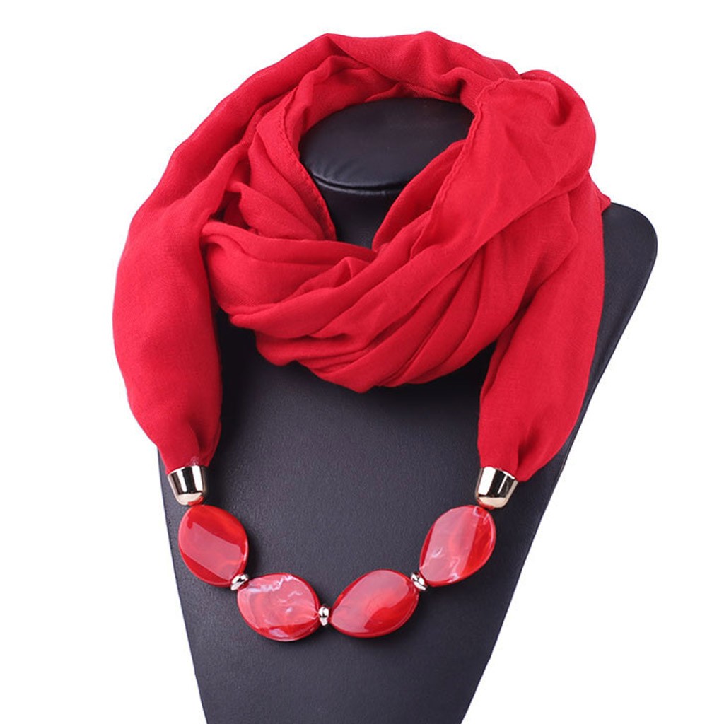 Collier de bijouterie décoratif multi-style | Collier en résine de perles, pendentif écharpe pour femmes, foulards de tête Hijab en coton lin doux, Echarpe # YJ Femme