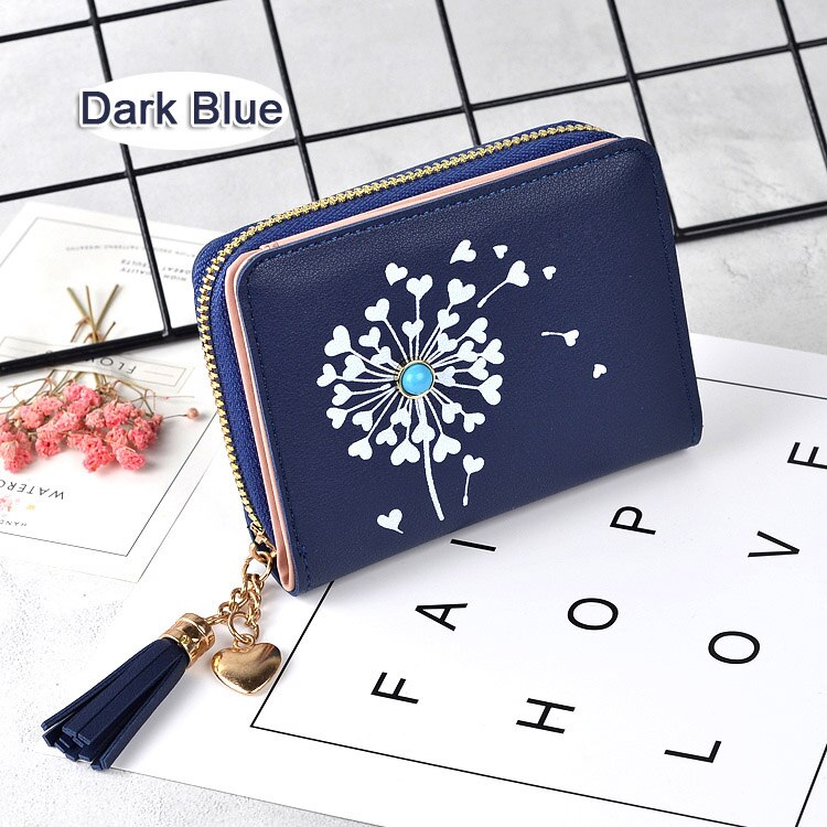 Women Wallets Brand Candy Colors Lady Purses Flower Clutch Zipper Coin Purse Wallet Cards ID Bag Woman Moneybag: 2 dark blue