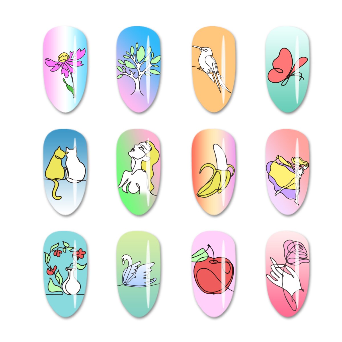 Acier inoxydable ongles estampage plaque lignes beauté rayé banane cygne visage impression modèle pochoir Nail Art timbres modèles