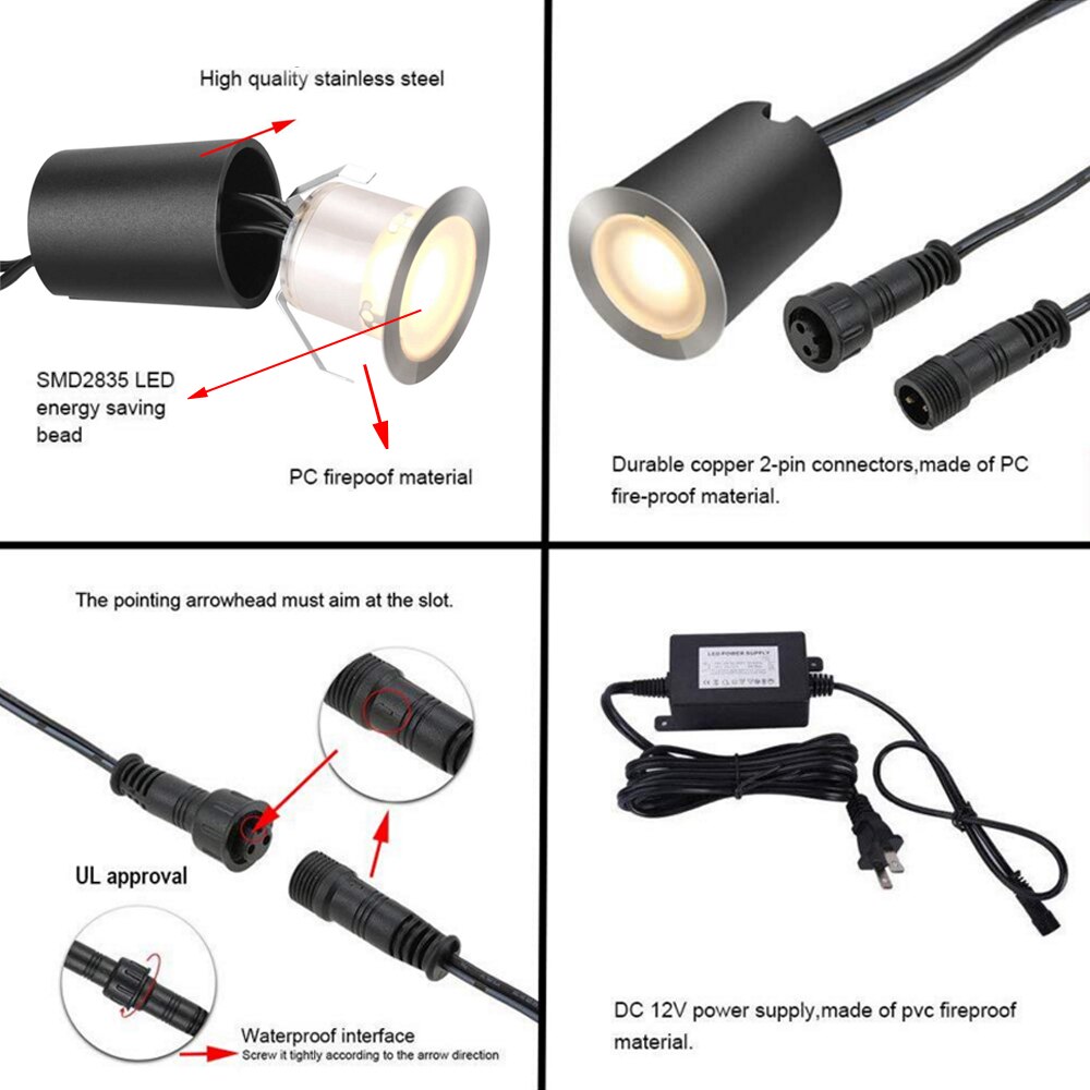 1 10 16 lichter LED Deck Licht mit Schwarz Shell 12V Unterirdischen Licht Lampe IP67 Wasserdicht Garten Yard Pathway deck Beleuchtung