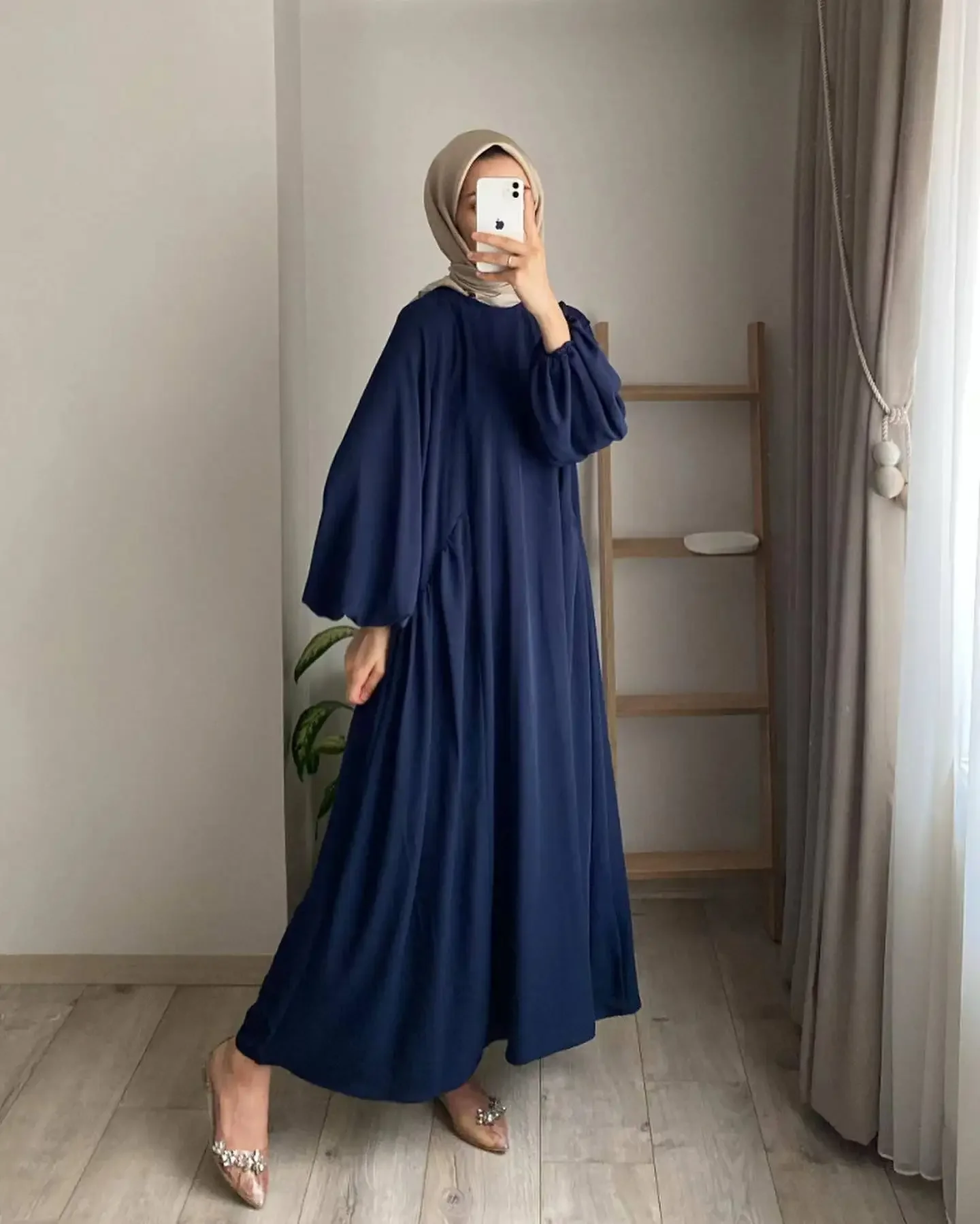 Ramadan saudiarabisk lang kåbe marokko dubai abayas til kvinder beskedne maxikjoler jalabiya kaftan islam eid muslimske vestidos: M / Blå