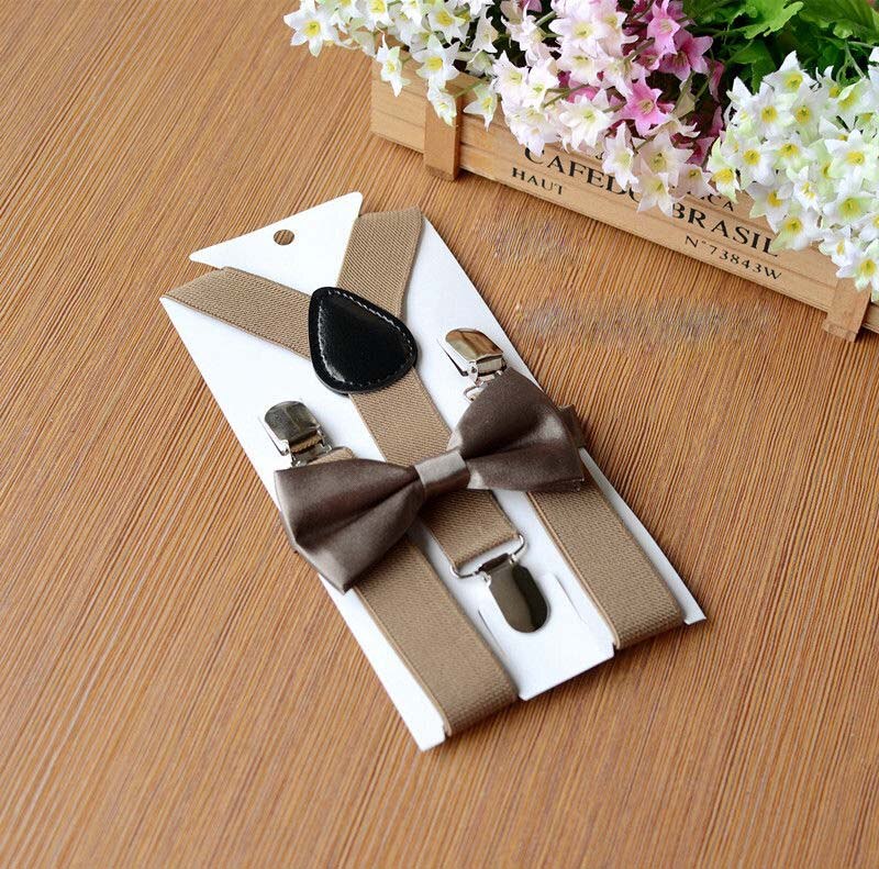 tout enfant en bas âge enfant bébé garçon fille réglable Clip-on bretelles jarretelle et noeud papillon correspondant ensemble smoking costume de mariage fête: CAMEL