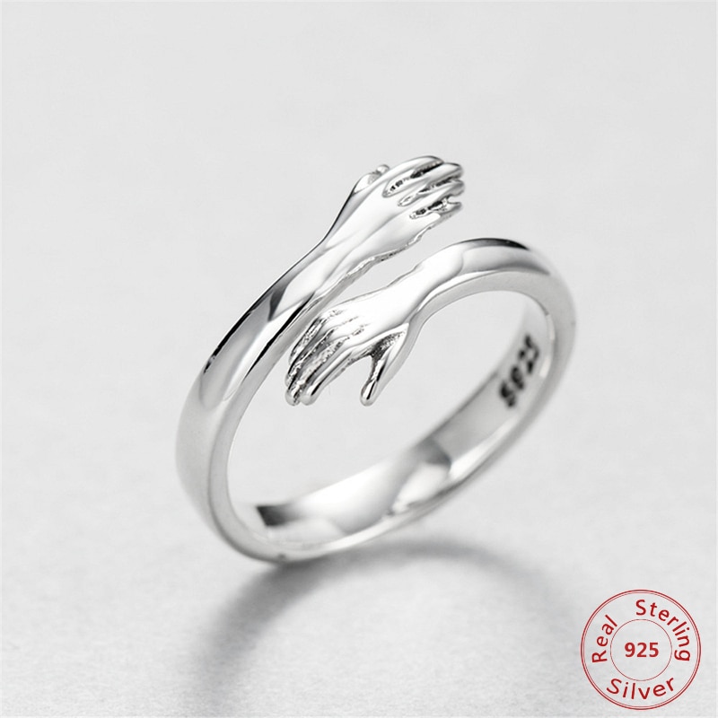 925 Sterling Zilveren Paar Ring Hand Knuffel Ringen Voor Vrouwen Mannen Engagement Sieraden Open Vinger Ringen