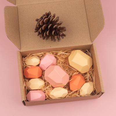 Children Colored Stone Jenga Stacking Blocks Educational Toy Nordic Style Rainbow Stone Wood Blocks Baby Wooden Toys: 10 pcs-oreng