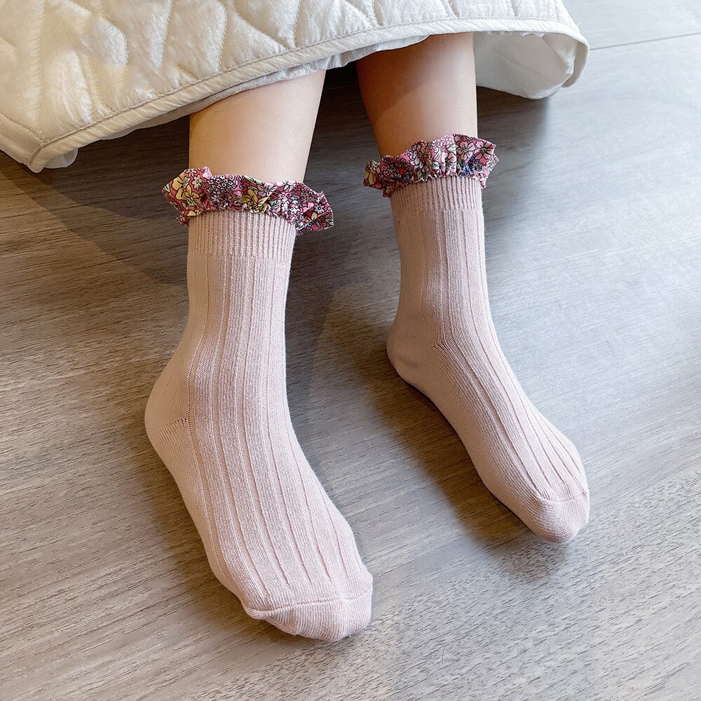 Sweet Floral Lace Girl Socks Princess Socks with Ruffle Cotton Baby Toddler Socks for 0-8 Yreas Children Kids Socks