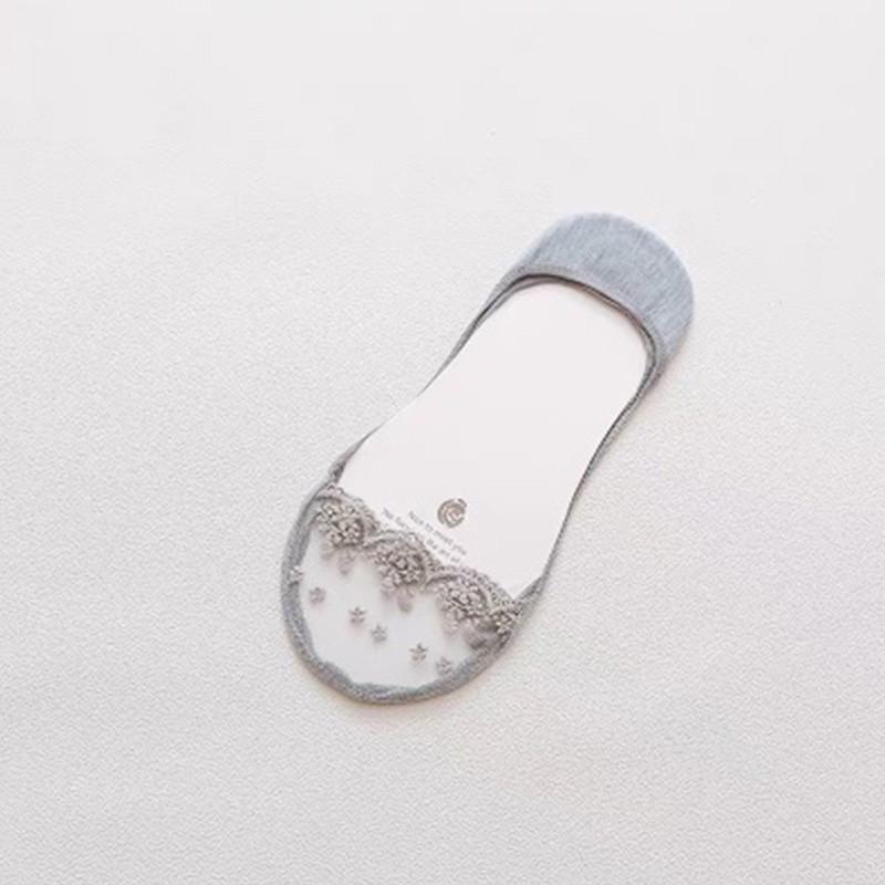Usynlige kvindestrømper blonder silikone antislip ankelstrømper korte skridsikre foring viser sommerstrømper: Grå
