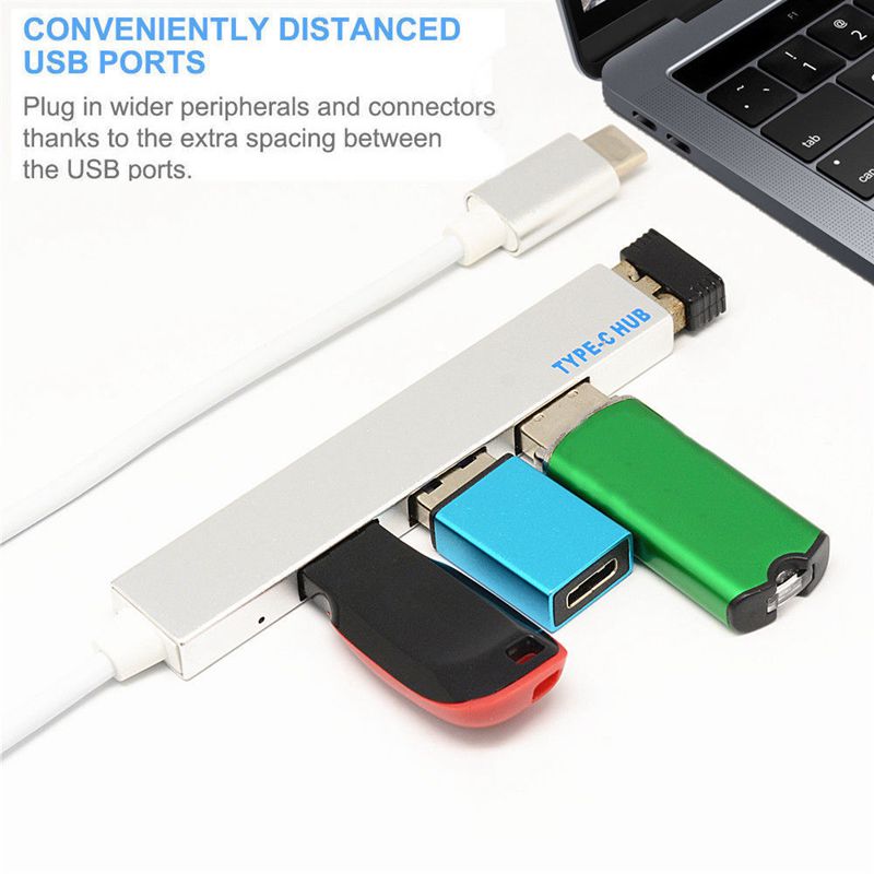 -Type-C USB Hub 4 Port Alloy USB-C 3.1 to USB 2.0 Type C OTG Fast Transfer LED Light for Laptop PC Mouse Macbook Huawei