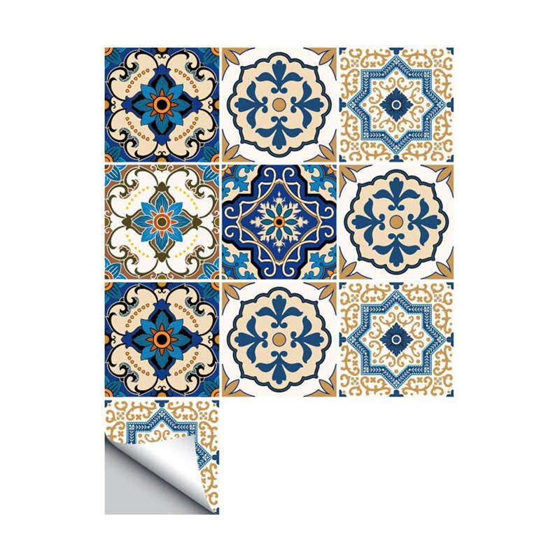 10Pcs Moroccan Style Tile Stickers Waterproof Wall Stickers Bathroom Art Decor,6x6 Inch: Default Title