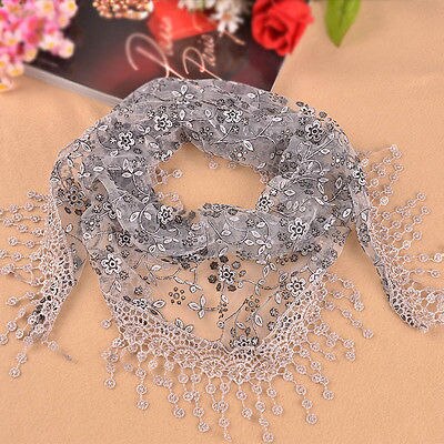 Women's Triangle Wrap Floral Women's Scarf Pure Laces Tassel Triangle Scarf Chiffon Stole Soft Scarves: Gray