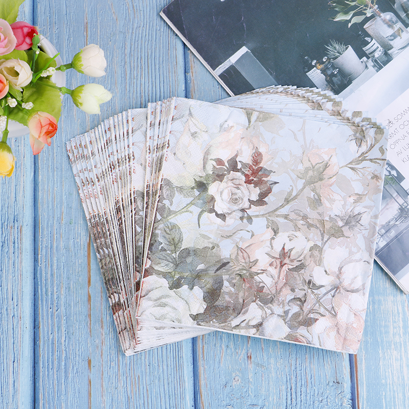 33cm*33cm Printed Feature Rose Paper Napkins For Event & Party Decoration Tissue Decoupage Flowers pattern napkin