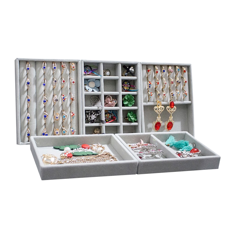 Velvet Jewelry Ring Display Organizer Case Tray Holder Necklace Earrings Bangle Storage Box Showcase Jewelry Stand Holder