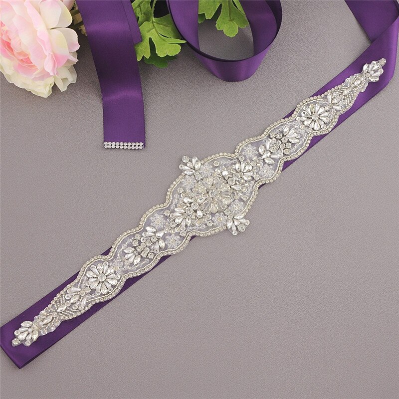 Rhionestones Braut Gürtel Hochzeit Kleid Gürtel Hochzeit Kleid Zubehör Schärpe Braut Gürtel Silber Gürtel SCS349: purpel