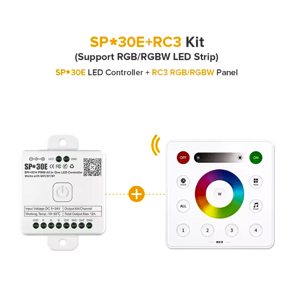 SP530E SP630E WiFi Alexa Bluetooth LED Controller Ondersteuning PWM Monochroom CCT RGB RGBW RGBCCT of SPI TTL IC Chip LED Strip/Matrix: YELLOW / Emitting Color6