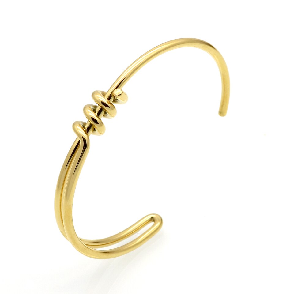 Einfache handgefertigt Kunst Knoten Armbinde Edelstahl modisch Schmuck Gold-farbe Manschette Armbänder &Ampere; Armreifen Für Frauen Felsen Schmuckstück