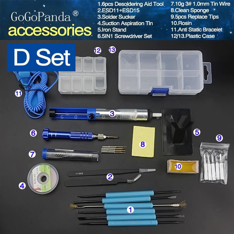 18 In 1 Electrical Solder Iron Set Temperature Adjustable with Replacement Tips Desoldering Aid Tool Solder Sucker