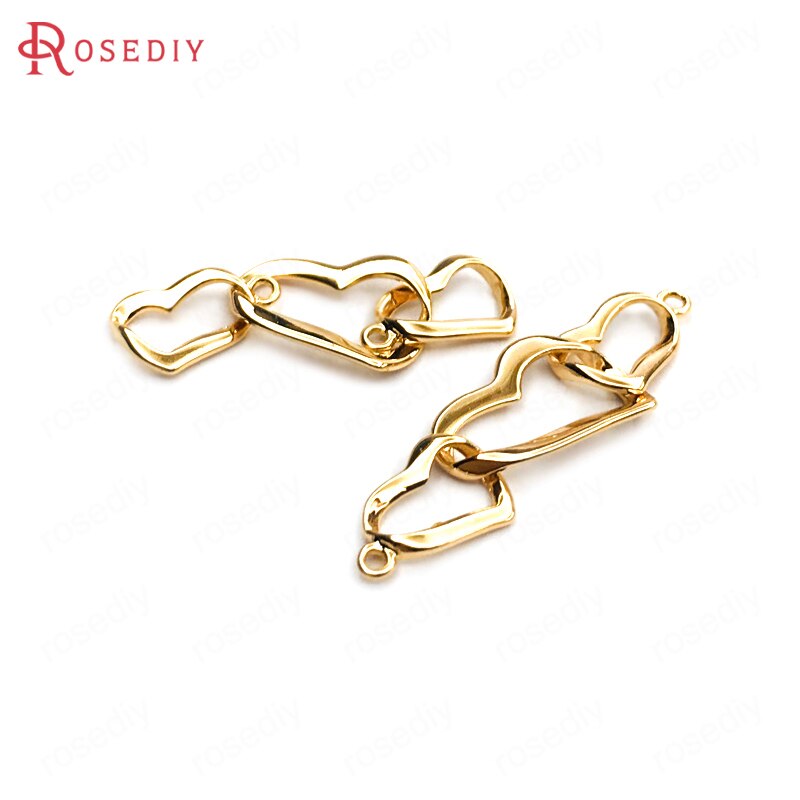 Bagues en laiton de couleur or 24K, 30x10MM, 2 trous, 3 cœurs, breloques de , accessoires 35190, 10 pièces, bijoux à bricoler soi-même