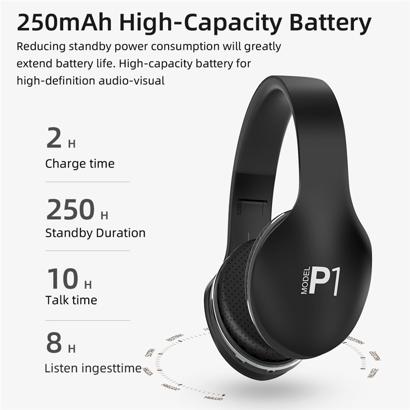 P1 Wireless Bluetooth Headset Subwoofer Headphone Stereo Wireless High Fidelity Large Headphone Charging Fast Portable Headp