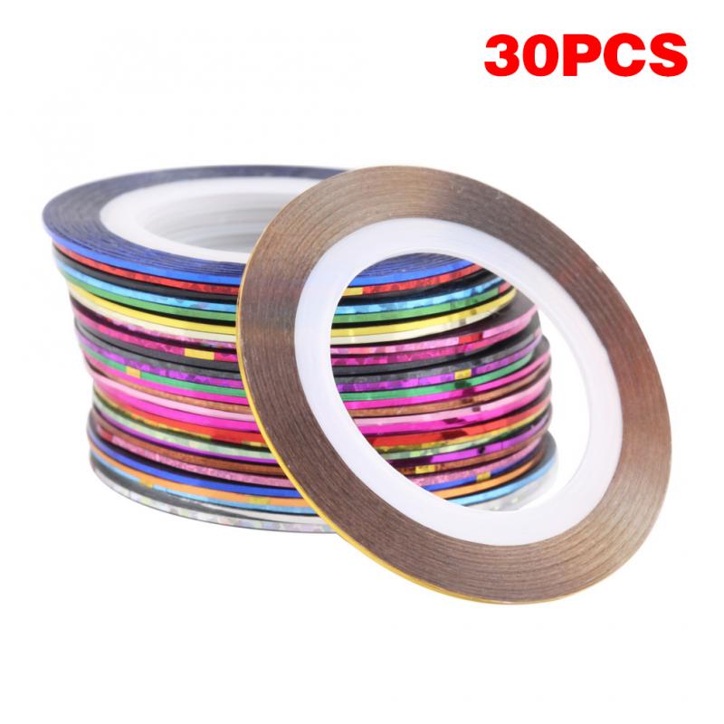 30Pcs Mixed Kleurrijke Beauty Rolls Striping Decals Folie Tips Tape Line Nail Art Stickers Manicure Diy Decoratie Gereedschappen