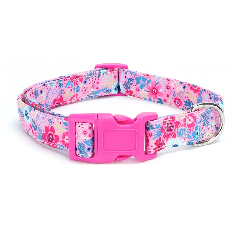 Nylon-Hundehalsband, verstellbar, Blumendruck, Welpenhalsband, Haustierprodukte für kleine, mittelgroße und große Hunde, Chihuahua, französische Bulldogge: M / Black