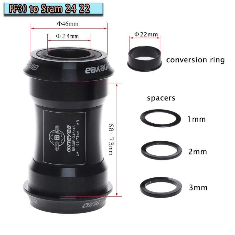 Gineyea BB30 PF30 Bottom Bracket Sealed Bearing Press-fit MTB Road Bike Holowtech XT Sram Gxp 24 22mm Mountain Bicycle BB Set: PF30 to Sram 24 22