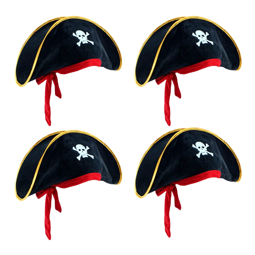 4Pcs Pirate Hat Classic Skeleton Printing Pirate Captain Costume Cap For Halloween Masquerade Party Hat Prop Party Dress Up #30: Default Title
