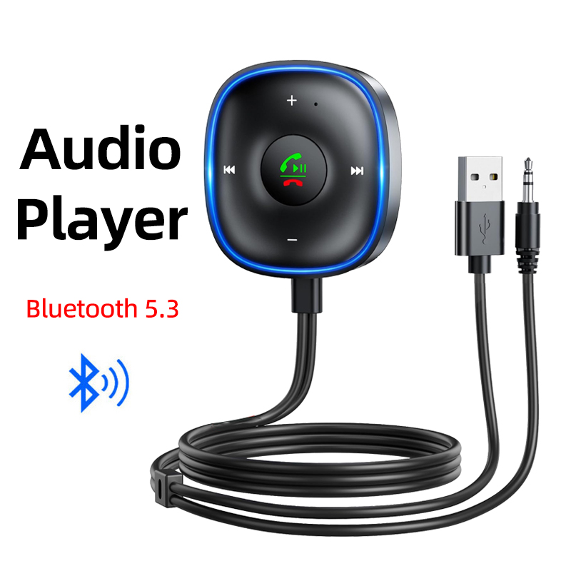 Adaptador de asistencia de Audio para coche Bluetooth 5,3, 3,5mm, con micrófono, función de llamada, receptor USB, música estéreo para el hogar y llamadas manos libres