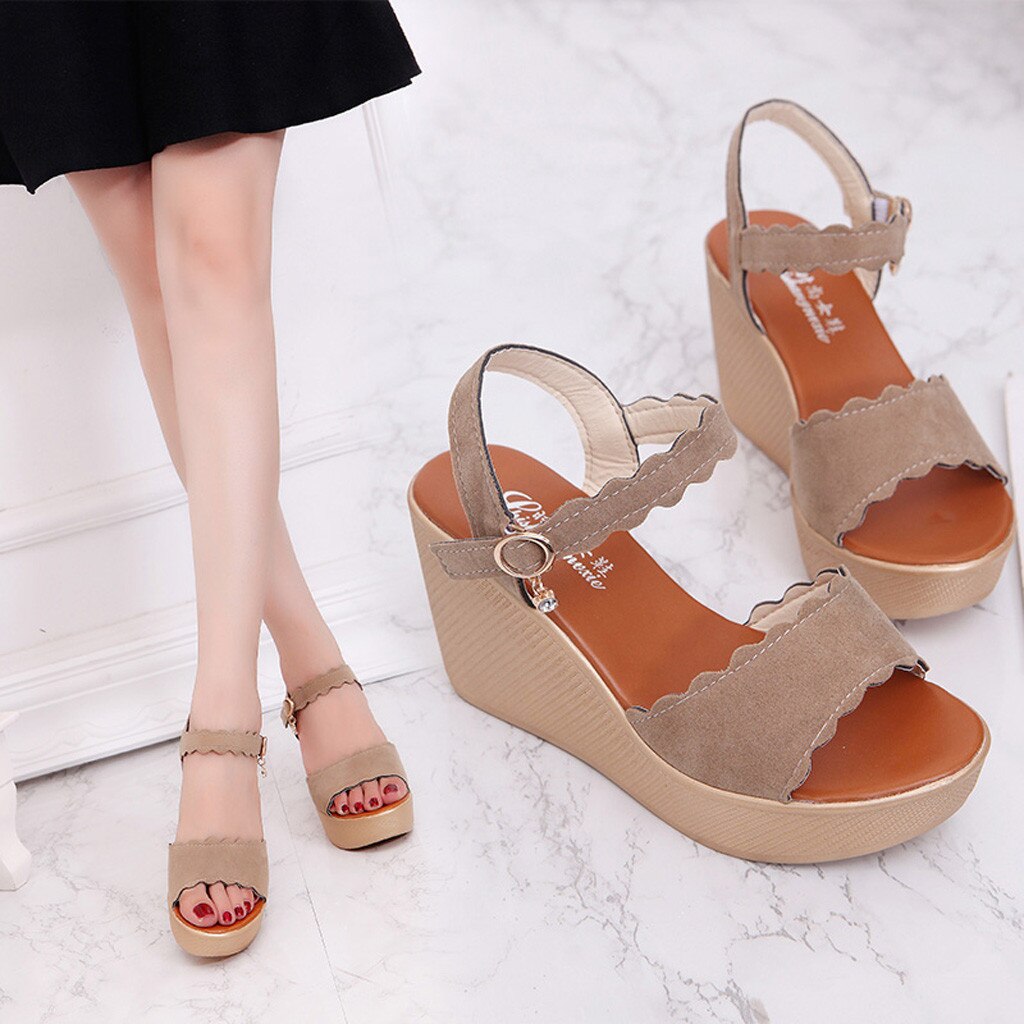 Vrouwen Wiggen Sandalen Peep Teen Strand Sandalen Rome Gesp Wiggen Vrouwen Casual Schoenen Mode Effen Wiggen Schoenen Vrouw