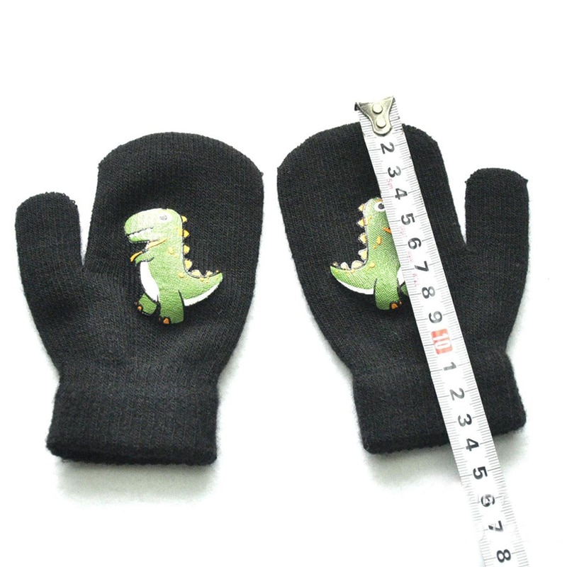 Cute Cartoon Dinosaur Pattern Gloves For Children Toddler Winter Warmth and Velvet Thick Knitted Gloves Kids Outdoor Mittens