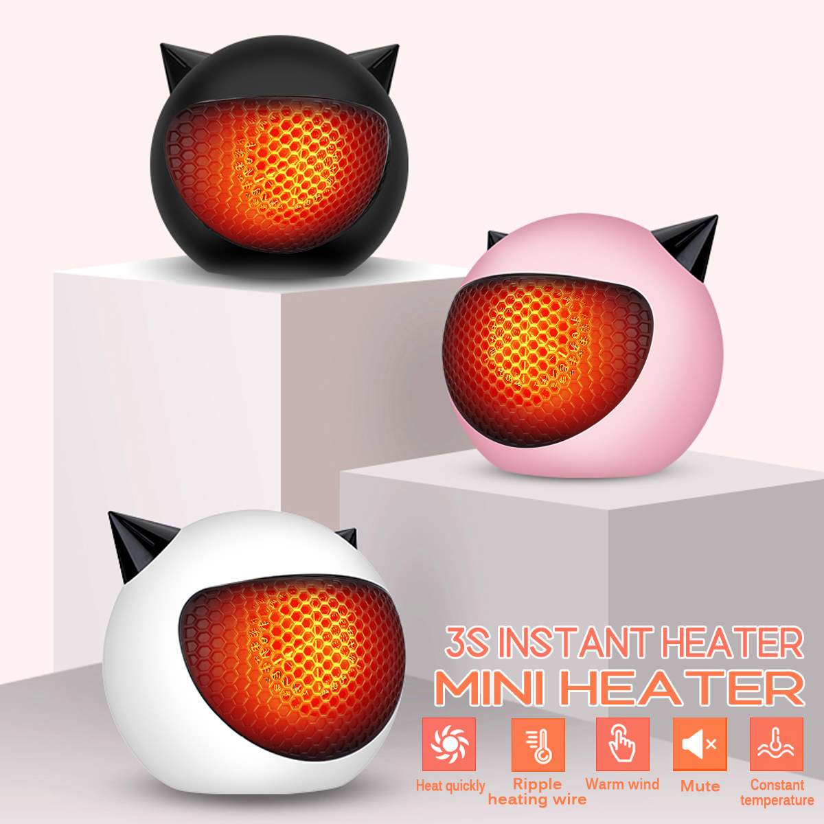 220/110V Fan Heater Mini Heater Rapids heating Cartoon Little Devil-Shaped Desktop Dormitory Radiator Foot Warmer for winter