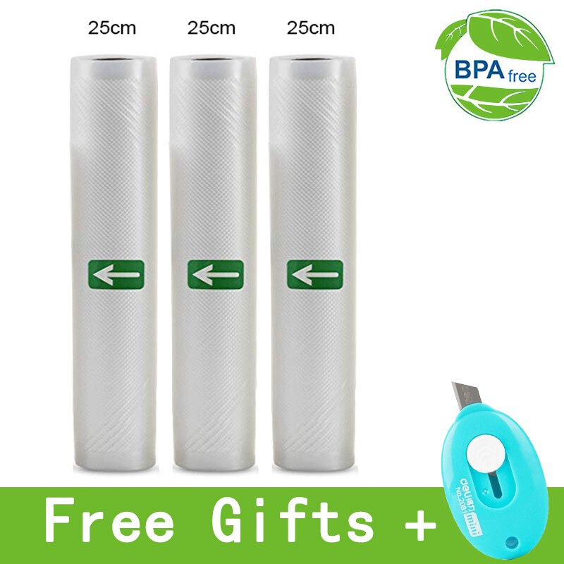 3 Rolls Food Vacuum Sealer Bags 12 15 20 25 28 x 500cm For Food Saver Rolls Home Sealing Vacuum Packer Bags: 25cm3pcs