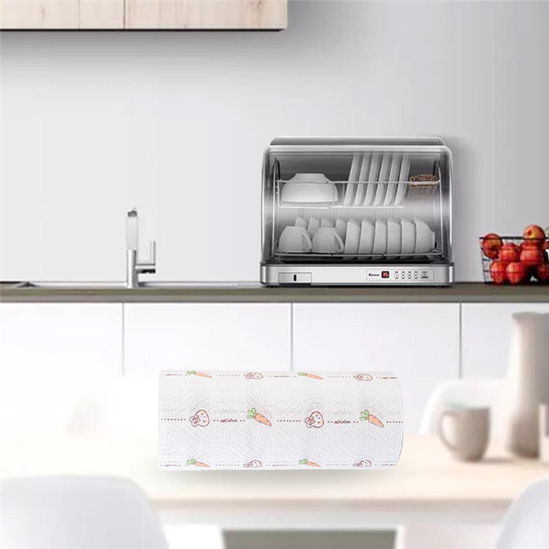 60 Sheets Roll Printed Disposable Kitchen Dishwashing Paper Oil Absorbing Paper Cooking Towel Washable Roll Paper Wipes