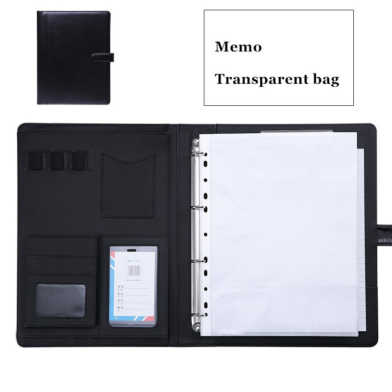 Luksusowy Organizer notatnik A4 klamra segregator Folder torba na dokumenty teczki z kalkulatorem notatnik artykuły papiernicze: A Black