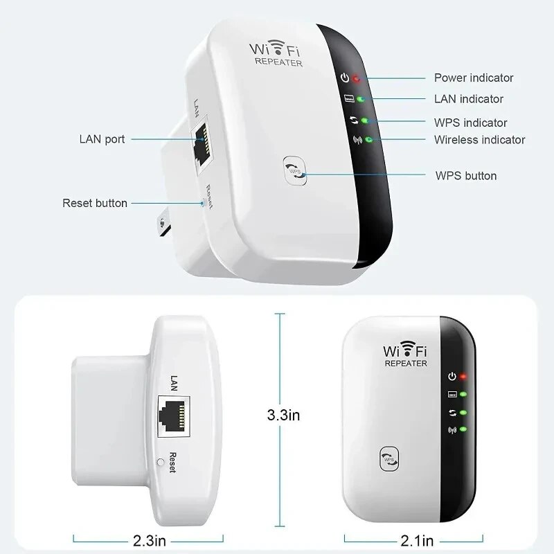 Wzmacniacz sygnału Wi-Fi Bezprzewodowy wzmacniacz sygnału Rozszerzony wzmacniacz sieci UE US Router domowy 300 m przez ścianę Sypialnia Odbiór ruchomy
