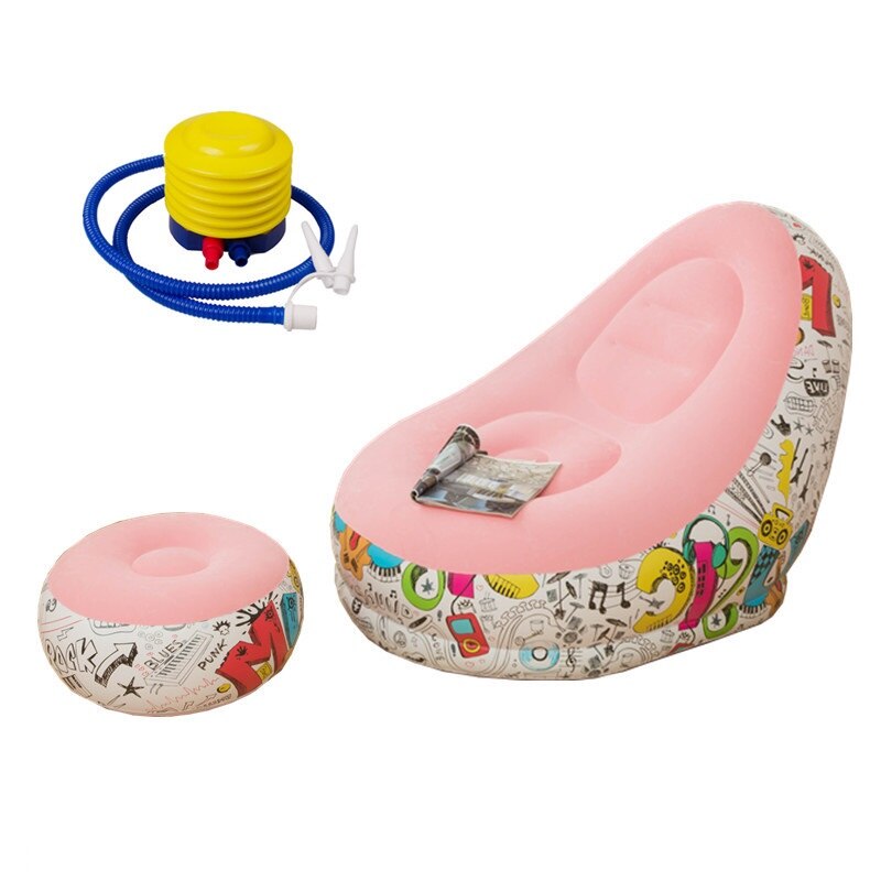 Inflatable Sofa PVC Lunch Break Sofa Bed Portable Set with Pedal Flocking Sofa Chair Inflatable Folding Recliner