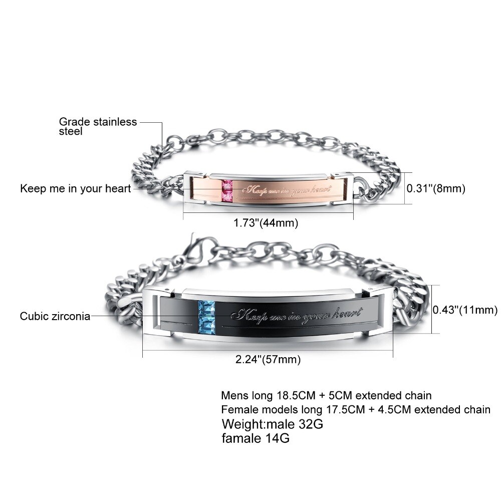 FATE LOVE Lover – Bracelet en acier inoxydable pour hommes et femmes, bijoux à la , noir, Rose, or, ID, pour Couples, garde-moi dans le cœur