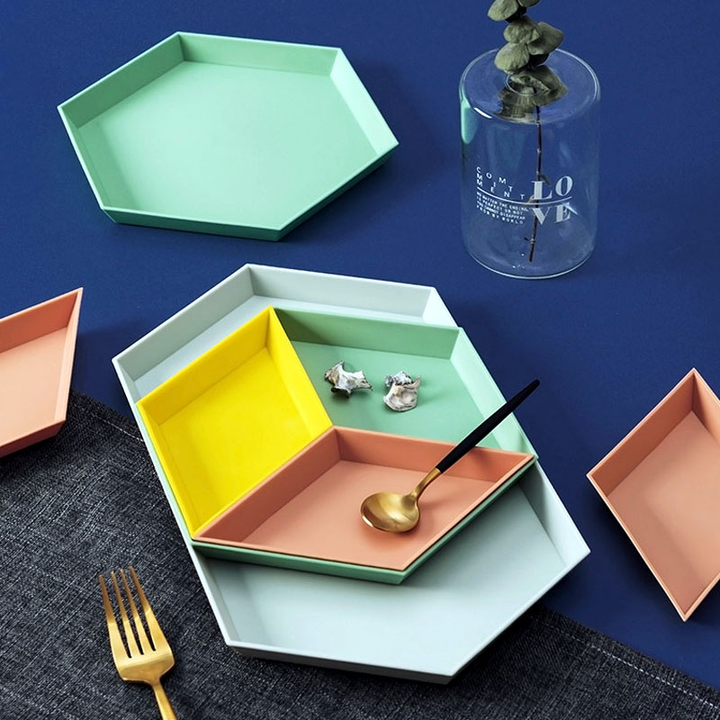 4 Stks/set Geometrische Diamant Vorm Fruit Salade Lade Plastic Ontbijt Dessert Thee Dienblad Tafelblad Sieraden Houder Desktop Snack Plaat