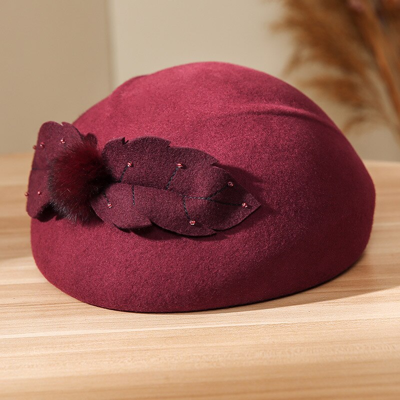 Sombreros tiroleses de mujer elegantes y femeninos, sombreros de fieltro a la de invierno para mujer, gorros de fieltro con flores, gorra tipo pastillero, sombreros de lana 100% Australia