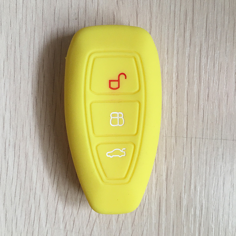 Silicone rubber car key case cover for Ford Focus 3 MK3 ST RS Ecosport Kuga fiesta Fiesta Focus Mondeo3 Buttons smart key: yellow a