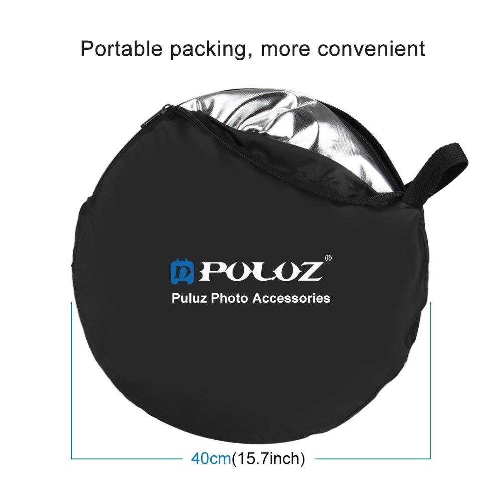 Puluz 110cm vikbar fotostudio reflektorskiva 5 in 1 ( silver/genomskinlig/guld/vit/svart) reflekterande studiofotoskiva diffuer