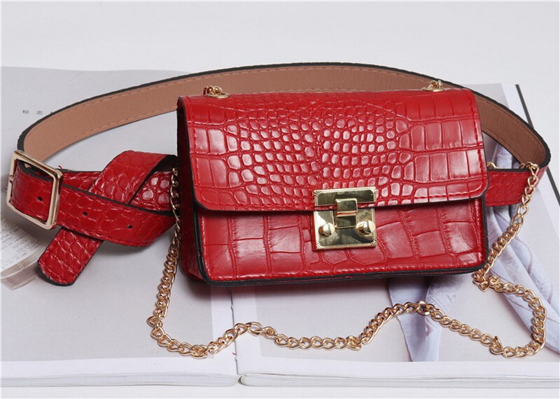 Gradosoo Alligator Taille Tas Voor Vrouwen Riem Tas Luipaard Fanny Pack Vrouwelijke Schoudertas Keten Hip Bag PU Leer Vrouwen tas LBF514: Rood