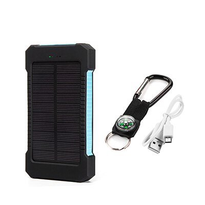 Top Sell Solar Power Bank Waterproof 20000mAh Solar Charger 2 USB Ports External Battery Charger Phone Poverbank with LED Light: Blue