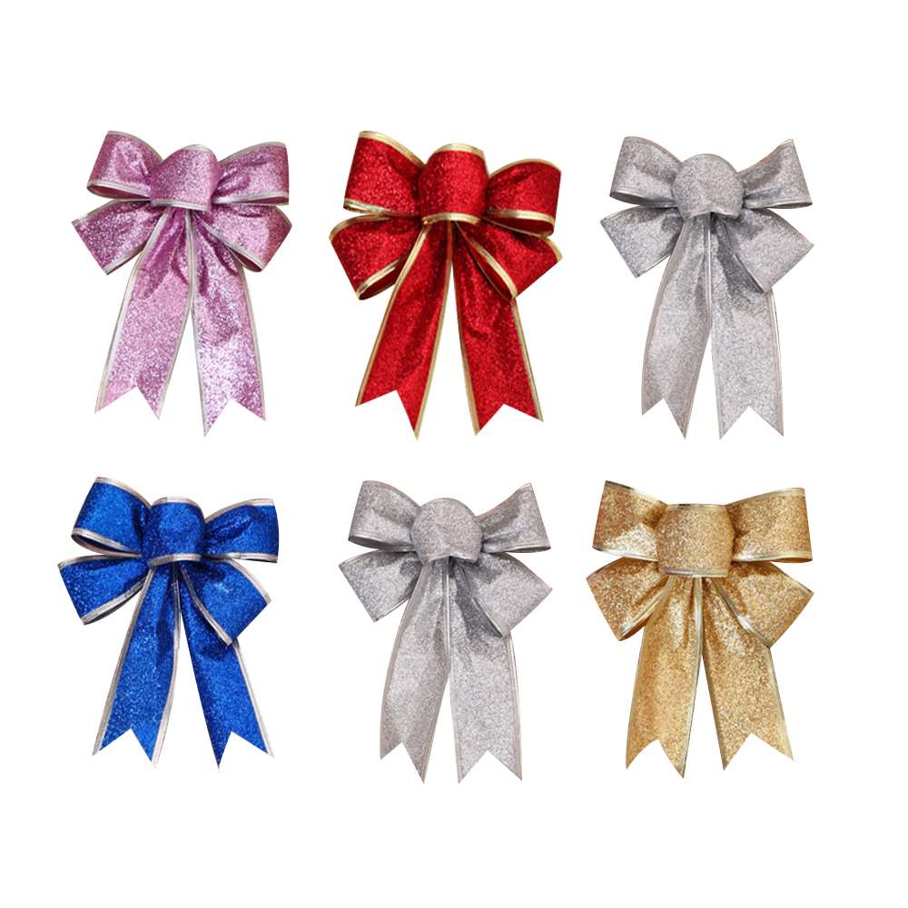 6 uds moños navideños de cinta árbol de Navidad Bowknot para decoración de Navidad suministros de Adornos de árbol de Navidad de colores al azar