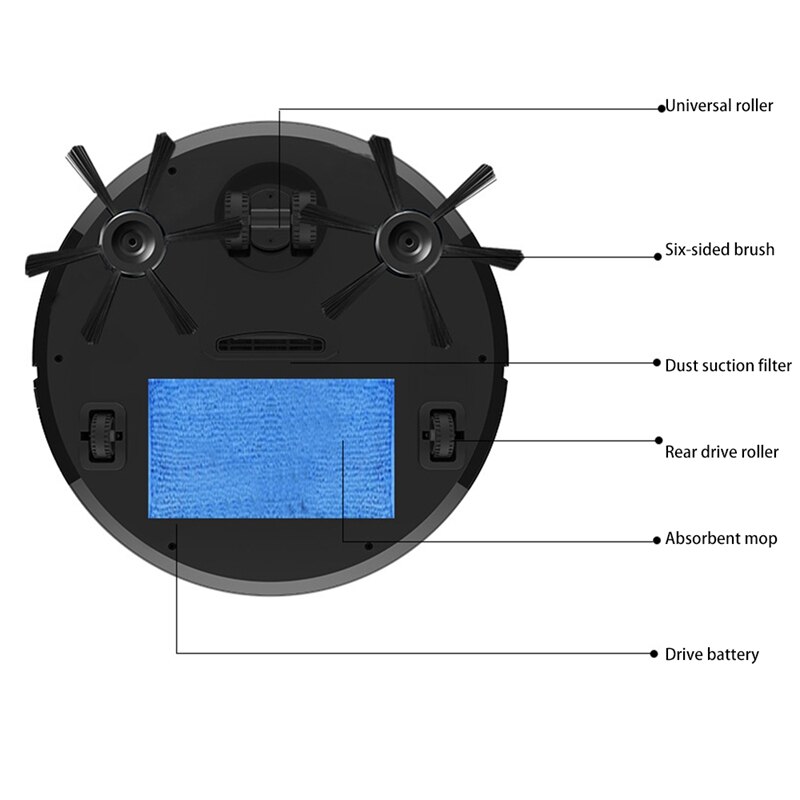 Robot Smart Cleaning Sweeper 1500Mah 3 in 1 Contact to Start Vacuum Cleaner for Home Wireless Sweeping for Home: white