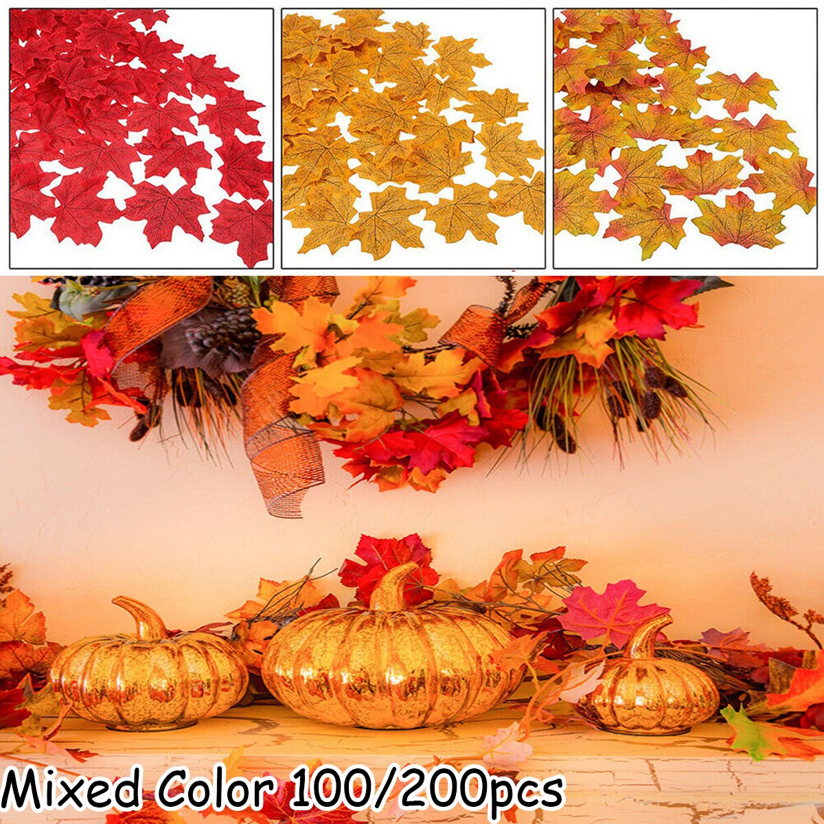 Print Maple Leaves Craft Wedding Party Romantic Mixed Color 100/200Pcs