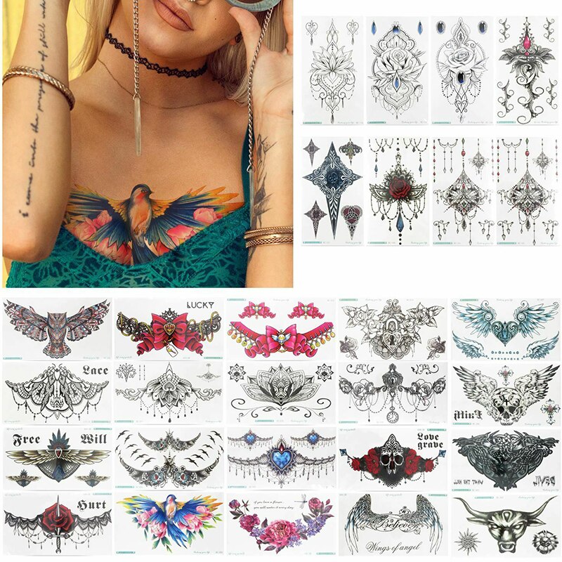 28 pièces Mandala tatouage temporaire grand henné arabe sous-poitrine dos poitrine Art corporel femmes: Default Title