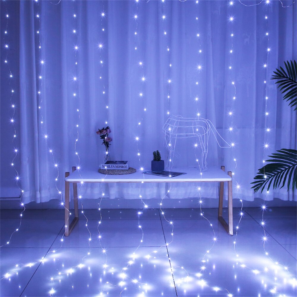 3x1M/3x2M/3x3M LED Copper Wire Icicle Curtain Lights USB Fairy Window String Lights Garland For Xmas Wedding Party Garden: White / 3X2M 200leds / USB Powered