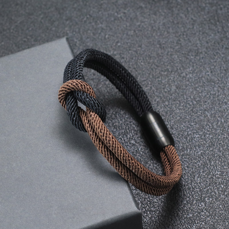 Niet Colorblock Koord Ketting Armband Mannen Roestvrij Staal Magentische Gesp Geel Blauw Braclet Ukraine Symbool Erkek Bileklik: Black Gun Plated