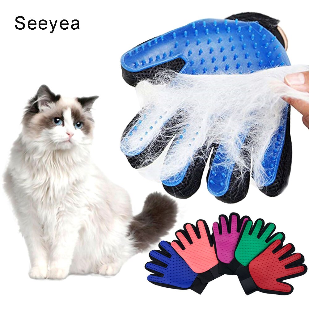 Seeyea-guante de aseo para mascotas, cepillo de silicona para quitar el pelo de gatos, peines de limpieza, guantes de masaje para el cuidado de gatos