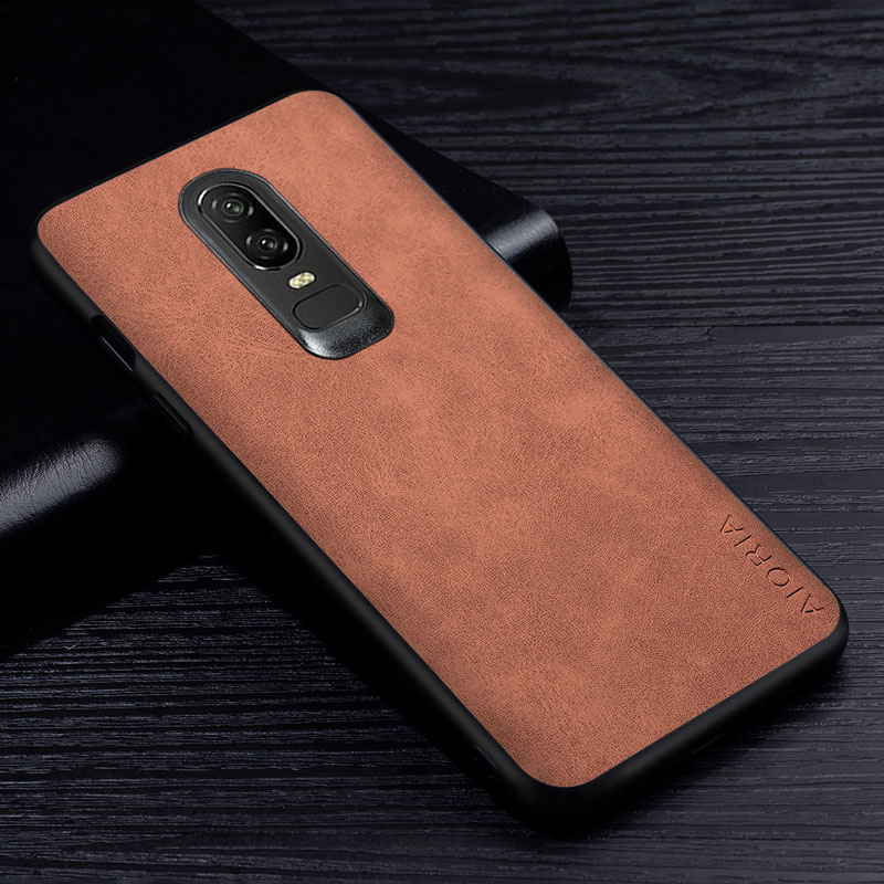 Premium pu læder telefon cover til oneplus 6 6t ridsefast ensfarvet cover til oneplus 6 cover: Oneplus 6 / Brun